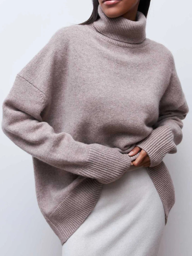 Women's Oversized High Neck Sweater – Slouchy Turtleneck Knit Pullover