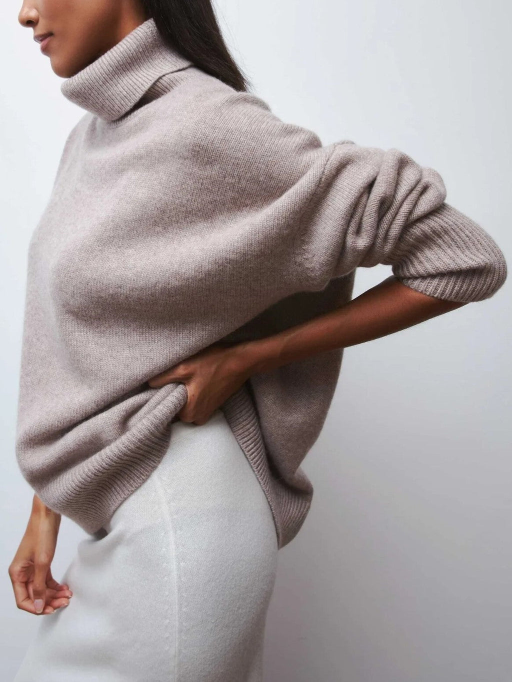 Women's Oversized High Neck Sweater – Slouchy Turtleneck Knit Pullover