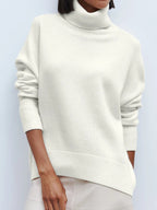 Women's Oversized High Neck Sweater – Slouchy Turtleneck Knit Pullover