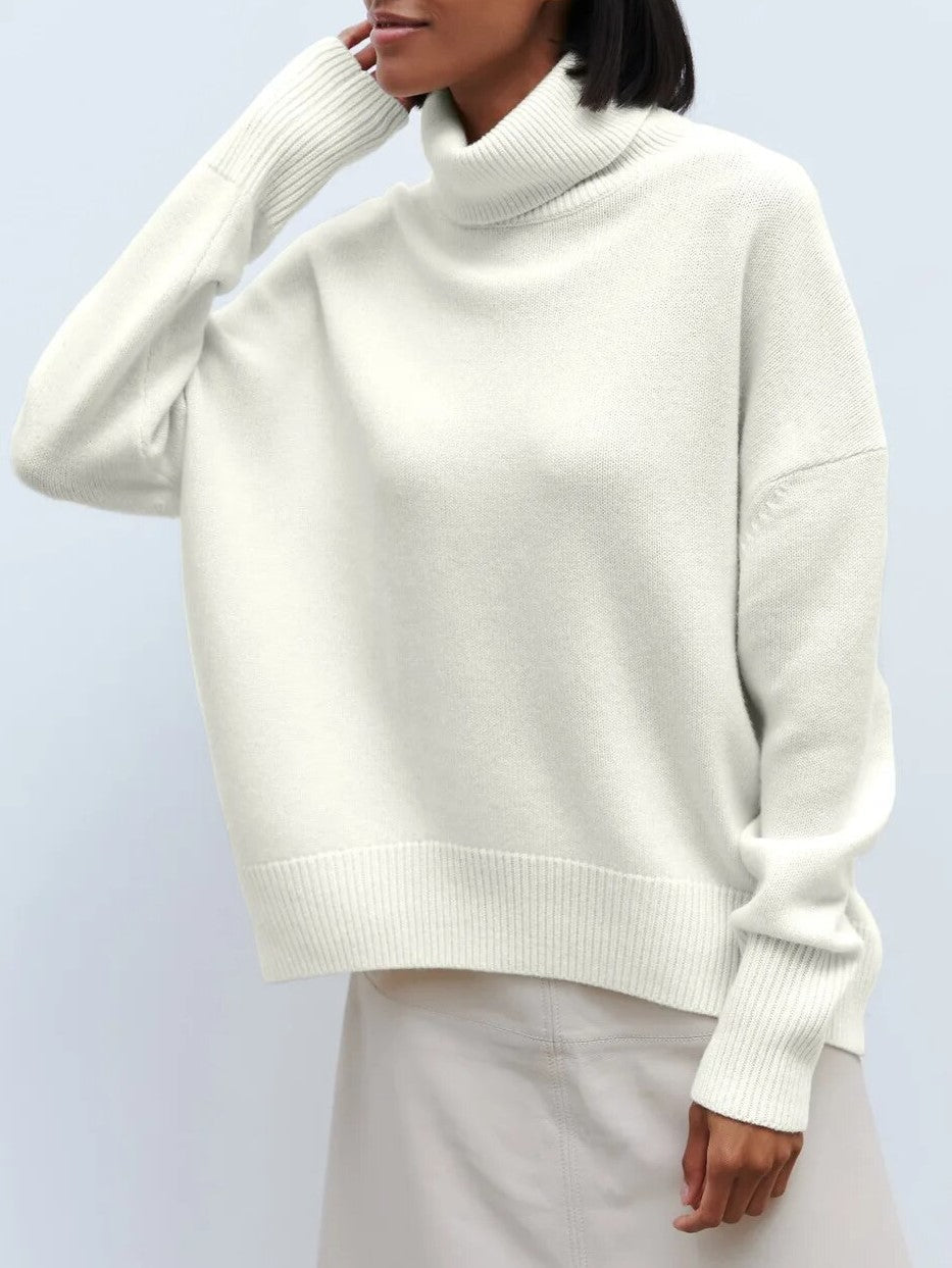 Women's Oversized High Neck Sweater – Slouchy Turtleneck Knit Pullover