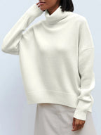 Women's Oversized High Neck Sweater – Slouchy Turtleneck Knit Pullover