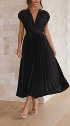 Women's Flowing Pleated Maxi Dress – Sleeveless Formal Occasion Dress
