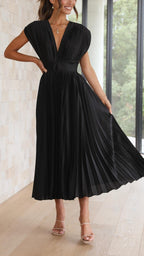 Women's Flowing Pleated Maxi Dress – Sleeveless Formal Occasion Dress