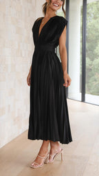 Women's Flowing Pleated Maxi Dress – Sleeveless Formal Occasion Dress