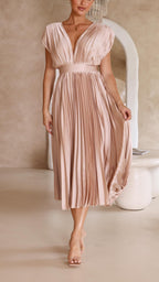 Women's Flowing Pleated Maxi Dress – Sleeveless Formal Occasion Dress