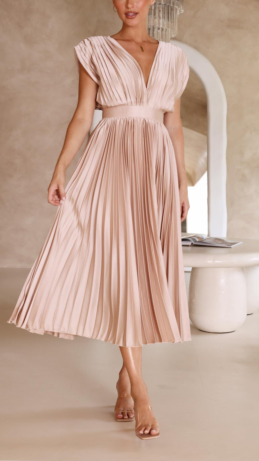 Women's Flowing Pleated Maxi Dress – Sleeveless Formal Occasion Dress