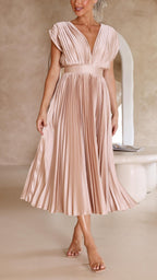 Women's Flowing Pleated Maxi Dress – Sleeveless Formal Occasion Dress