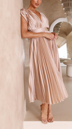 Women's Flowing Pleated Maxi Dress – Sleeveless Formal Occasion Dress