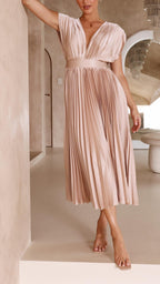 Women's Flowing Pleated Maxi Dress – Sleeveless Formal Occasion Dress