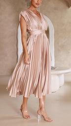 Women's Flowing Pleated Maxi Dress – Sleeveless Formal Occasion Dress