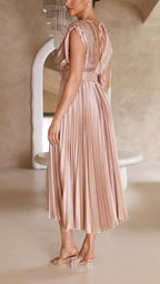 Women's Flowing Pleated Maxi Dress – Sleeveless Formal Occasion Dress