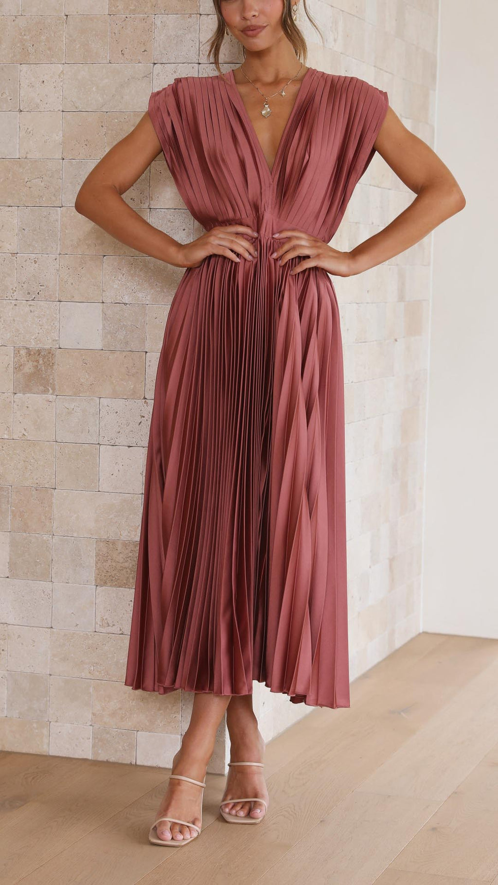 Women's Flowing Pleated Maxi Dress – Sleeveless Formal Occasion Dress