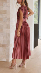 Women's Flowing Pleated Maxi Dress – Sleeveless Formal Occasion Dress