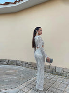 Women's Sequin Party Pants Set – Cropped Top & High Waist Pants Set