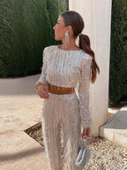 Women's Sequin Party Pants Set – Cropped Top & High Waist Pants Set