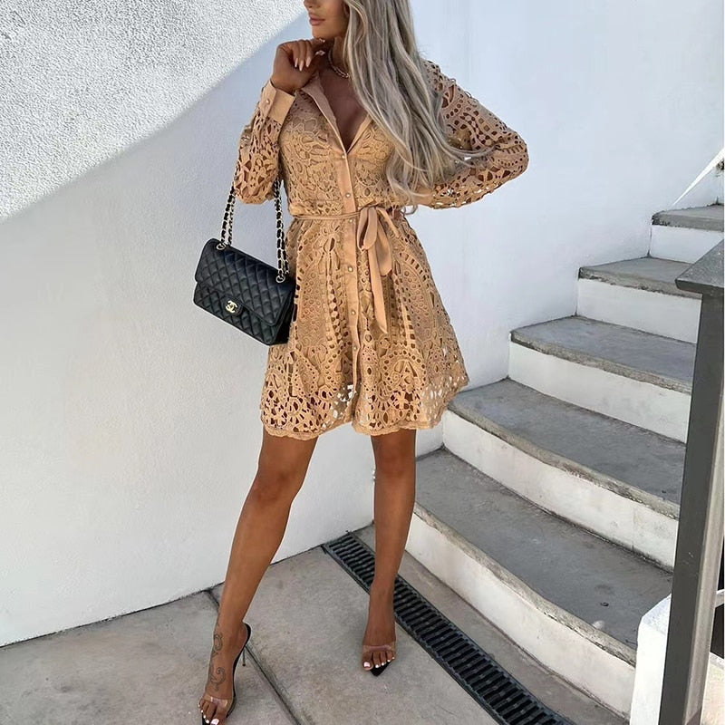 Women's Belted Long Sleeve Shirt Dress – Feminine Day-to-Evening Dress