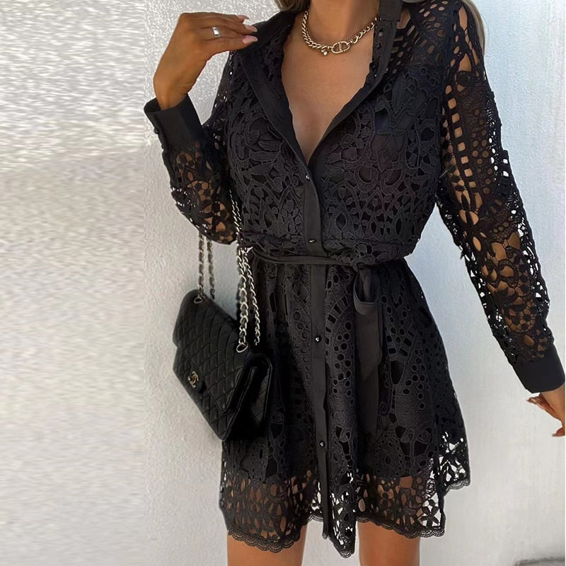Women's Belted Long Sleeve Shirt Dress – Feminine Day-to-Evening Dress