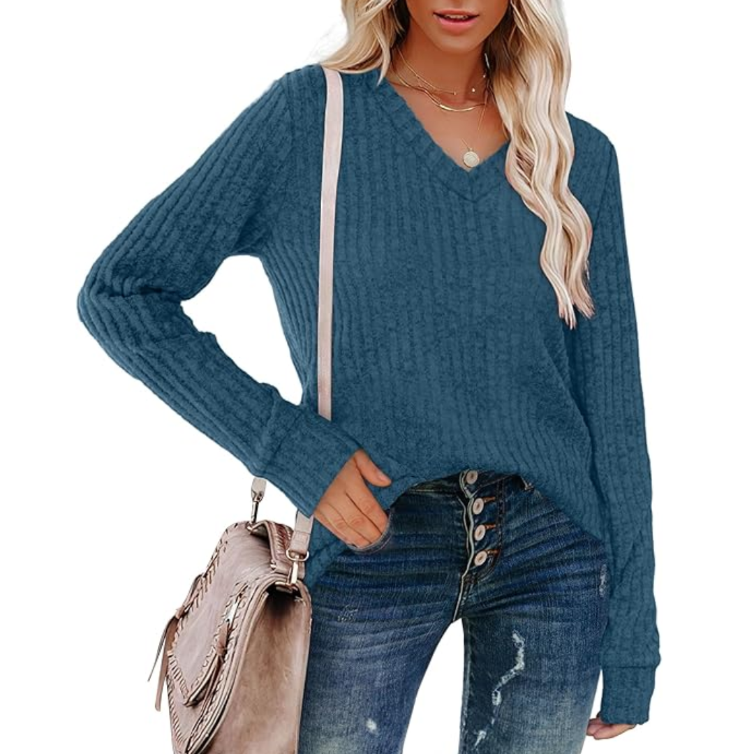Women's V-Neck Longline Sweater – Lightweight Tunic Knit Sweater