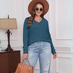 Women's V-Neck Longline Sweater – Lightweight Tunic Knit Sweater