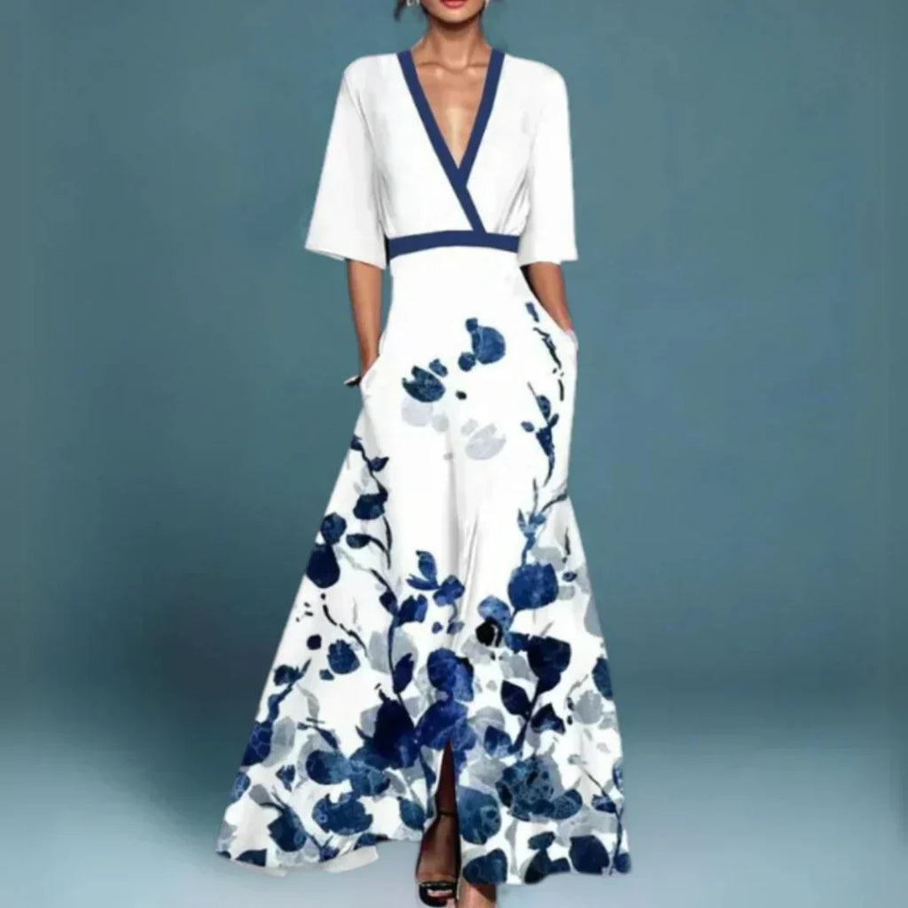 Women's Floral Garden Maxi Dress – Flowy V-Neck Occasion Dress