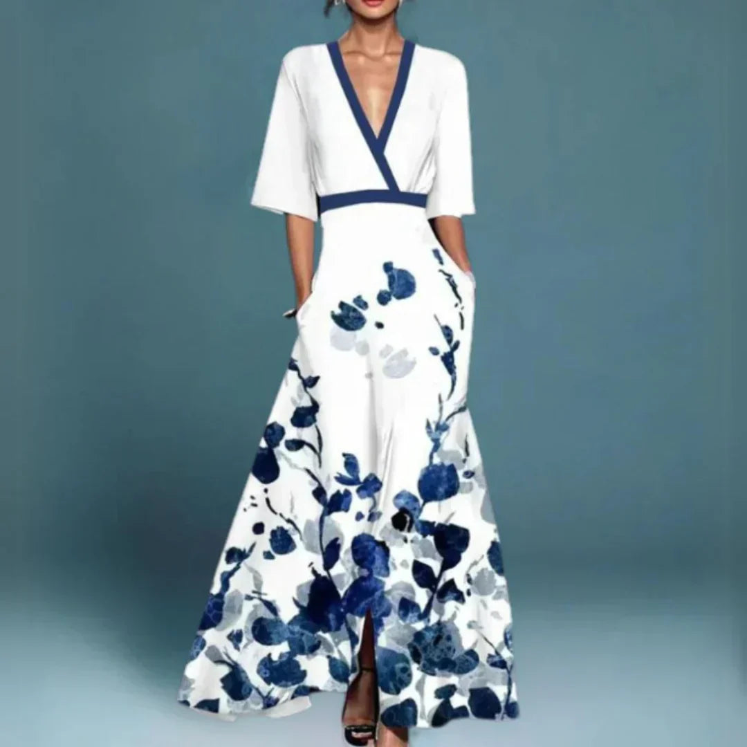 Women's Floral Garden Maxi Dress – Flowy V-Neck Occasion Dress