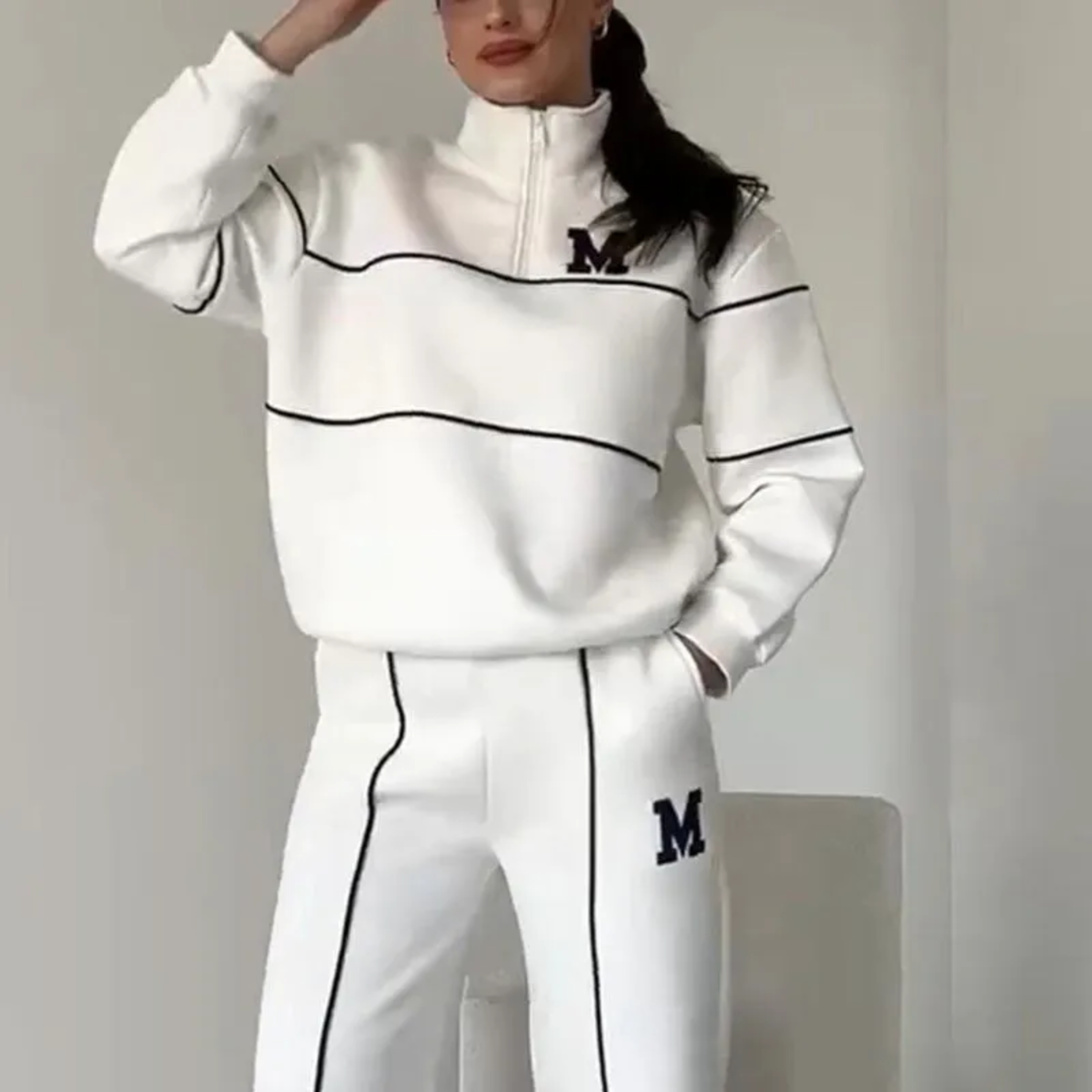 Women's Quarter Zip Tracksuit – Relaxed Jogger Lounge Set