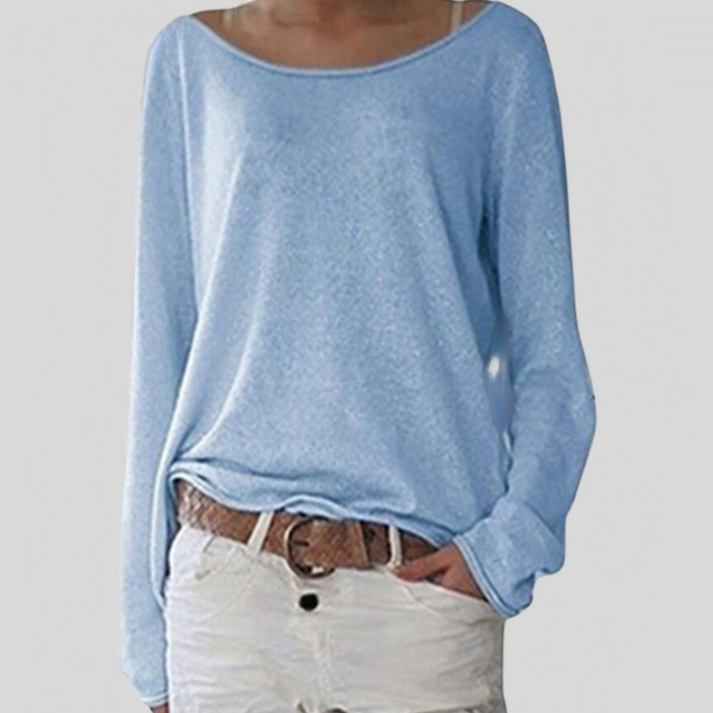 Women's Round Neck Knit Sweater – Relaxed Long Sleeve Sweater