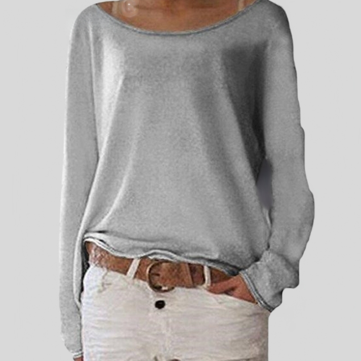 Women's Round Neck Knit Sweater – Relaxed Long Sleeve Sweater
