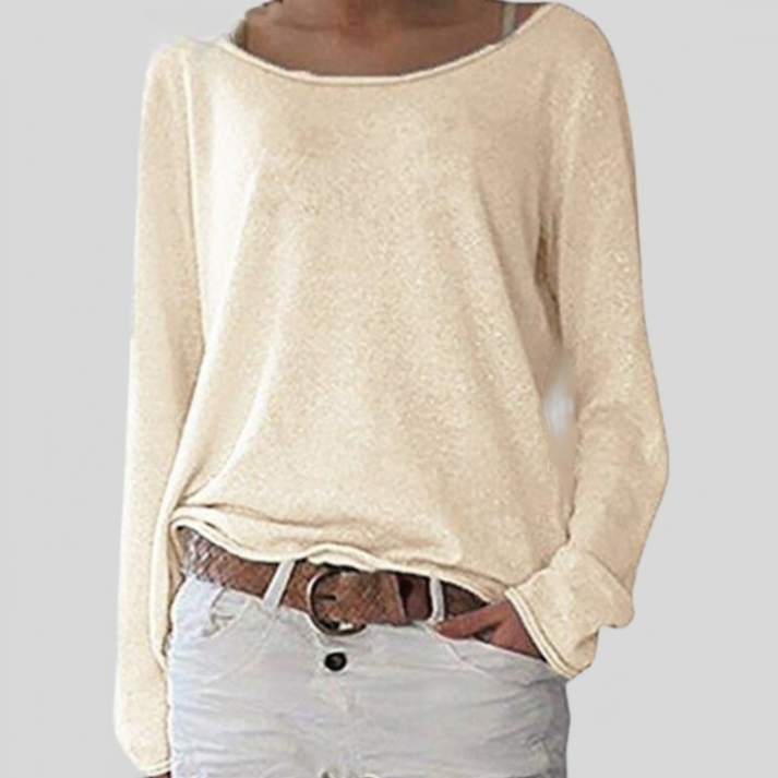 Women's Round Neck Knit Sweater – Relaxed Long Sleeve Sweater