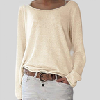 Women's Round Neck Knit Sweater – Relaxed Long Sleeve Sweater