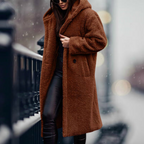 Women's Fluffy Hooded Winter Coat – Relaxed Longline Cold Weather Coat