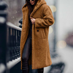Women's Fluffy Hooded Winter Coat – Relaxed Longline Cold Weather Coat