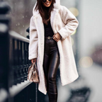 Women's Fluffy Hooded Winter Coat – Relaxed Longline Cold Weather Coat