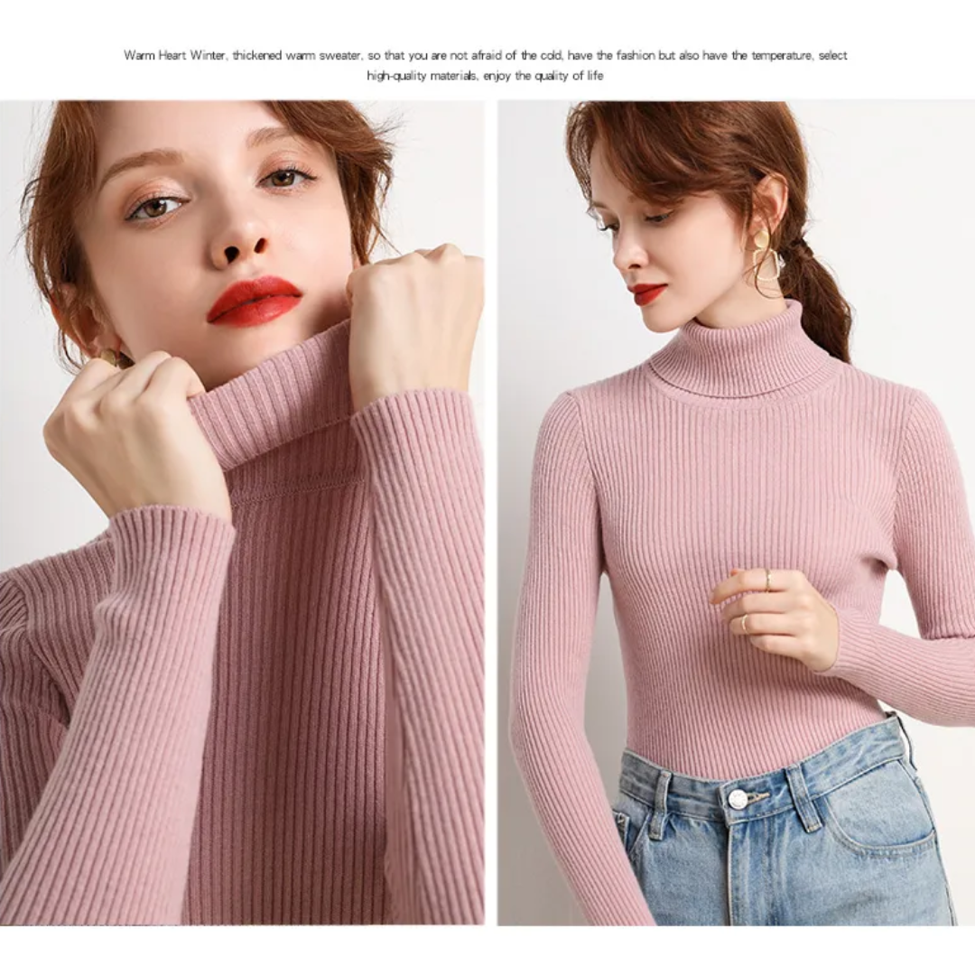 Women's Classic Roll Neck Sweater – Turtleneck Winter Knit Sweater