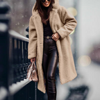 Women's Fluffy Hooded Winter Coat – Relaxed Longline Cold Weather Coat