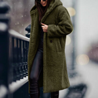 Women's Fluffy Hooded Winter Coat – Relaxed Longline Cold Weather Coat