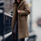 Women's Fluffy Hooded Winter Coat – Relaxed Longline Cold Weather Coat