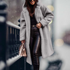Women's Fluffy Hooded Winter Coat – Relaxed Longline Cold Weather Coat