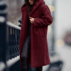 Women's Fluffy Hooded Winter Coat – Relaxed Longline Cold Weather Coat