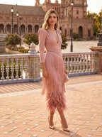 Women's Flowy Wedding Guest Midi Dress – Formal Cocktail Occasion Dress