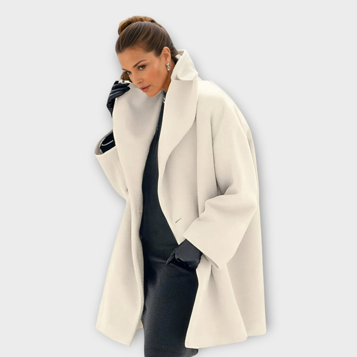 Women's Stand Collar Long Coat – Oversized Button Front Winter Overcoat