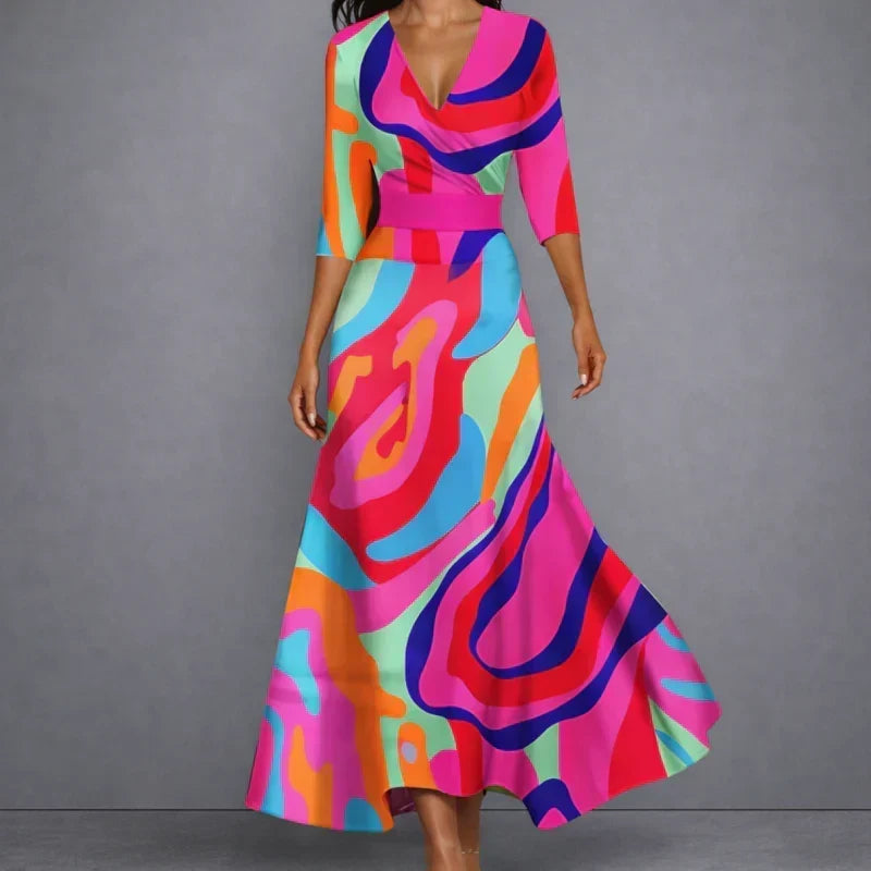 Women's Colourful Print Maxi Dress – Flowy Summer Dress