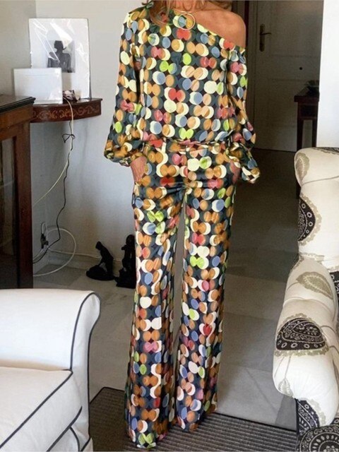 Women's Asymmetrical Wide Leg Set – Draped Top & Matching Trousers