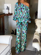 Women's Asymmetrical Wide Leg Set – Draped Top & Matching Trousers