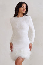 Women's Halter Feather Mini Dress – Statement Trim Cocktail Party Dress