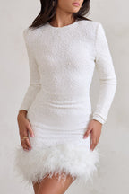 Women's Halter Feather Mini Dress – Statement Trim Cocktail Party Dress