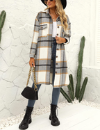 Women's Plaid Winter Coat – Relaxed Long Button Front Overcoat