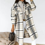 Women's Plaid Winter Coat – Relaxed Long Button Front Overcoat