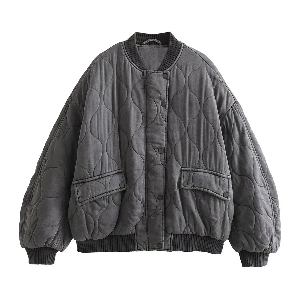 Women's Quilted Bomber Jacket – Diamond Stitch Jacket