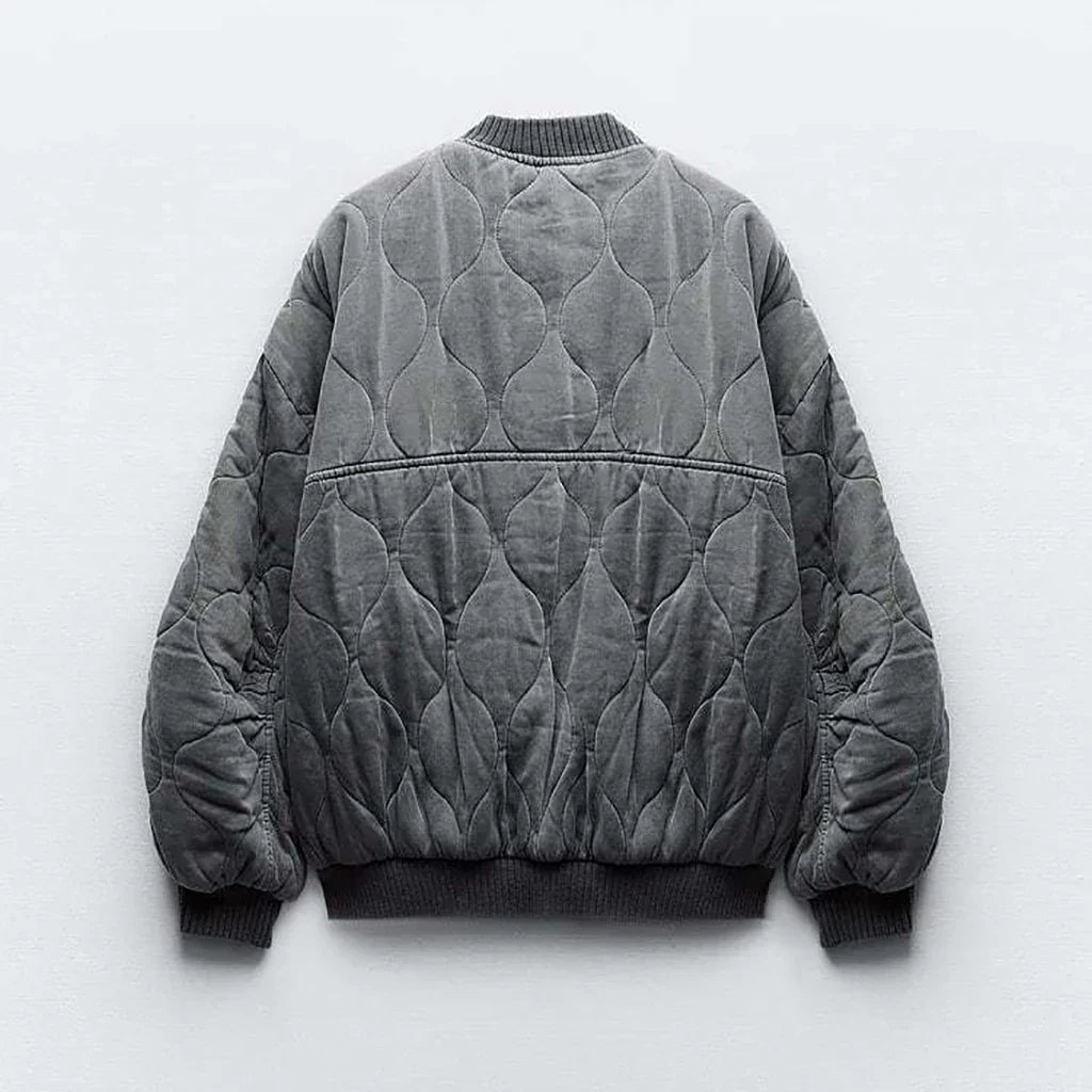 Women's Quilted Bomber Jacket – Diamond Stitch Jacket
